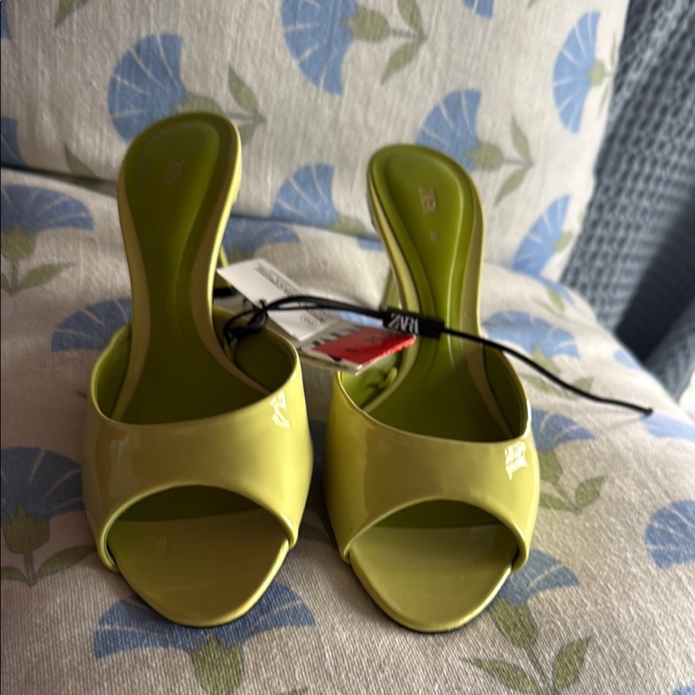 Zara Lime Green Patent Slide Heels